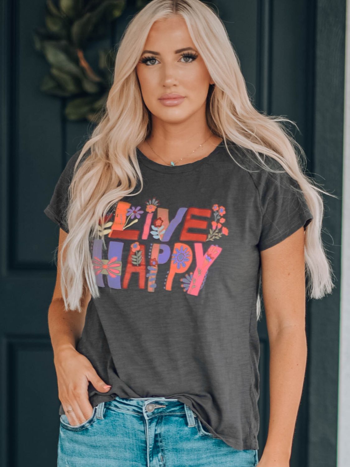 LIVE HAPPY Floral Graphic Tee